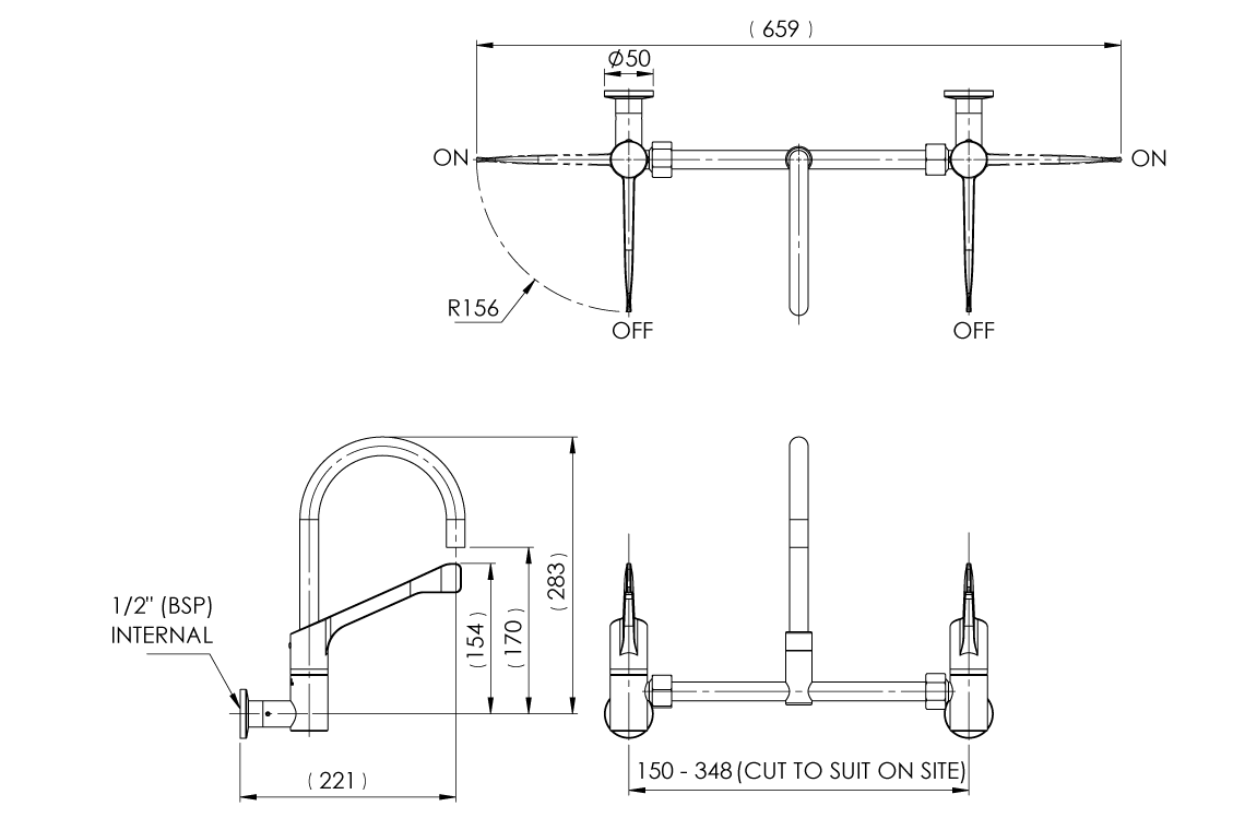 Leva Type 51 Wall Mounted Adjustable Mixing Set - 1/4 Turn Ceramic Disc