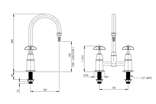 Type 19 Laboratory Mixing Set Swivel and Fixed Outlet Aerated/Tube Nozzle - School Pattern Handle Jumper Valve
