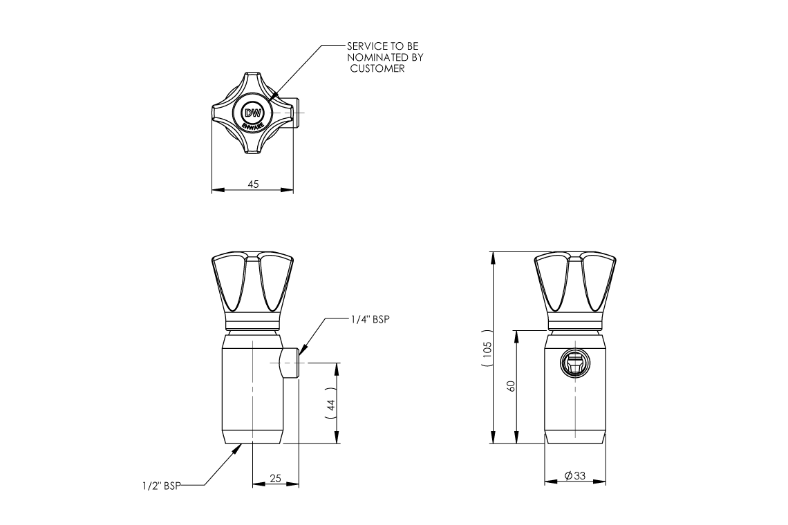 Type 17 Stainless Steel Reverse Osmosis Laboratory Tap - Wall Mounted