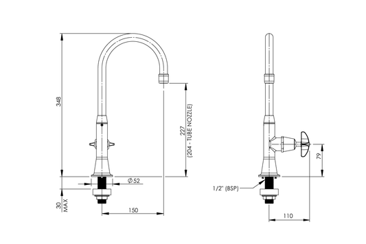 Type 16A Laboratory Stop Tap Swivel and Fixed Outlet Aerated/ Tube Nozzle - School Pattern Handle 1/4 Turn Ceramic Disc