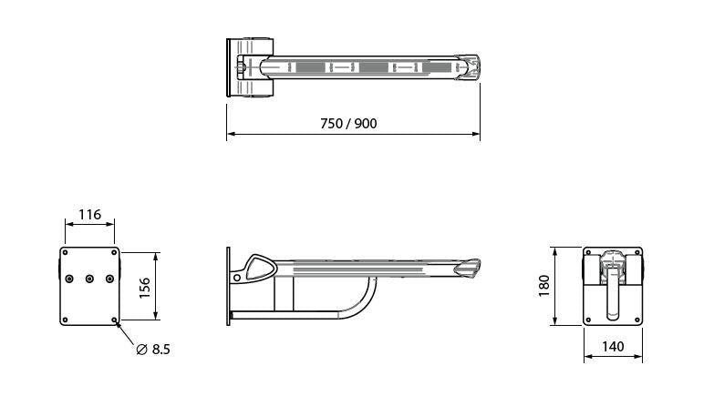 Wall Mounted Lift Up Support Arm - 900mm
