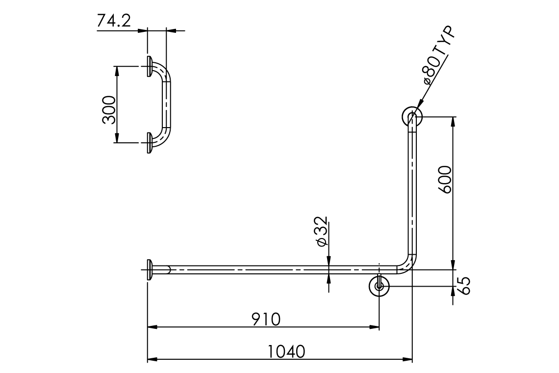 Grab Rail S/S Kit Lh Accessible Toilet