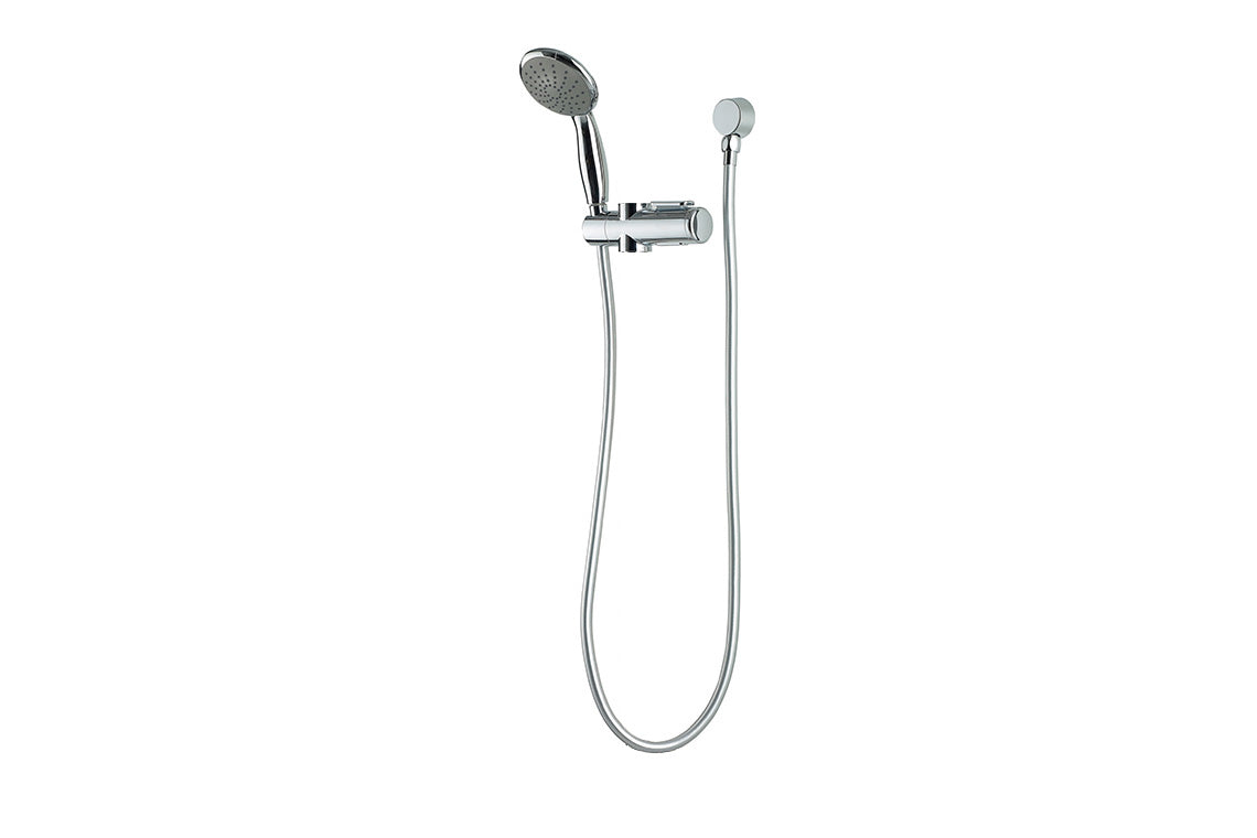 Chrome Hand Held Shower and Satin Chrome 1200mm Hose with Wall Elbow and Shower Rail Slider 32mm