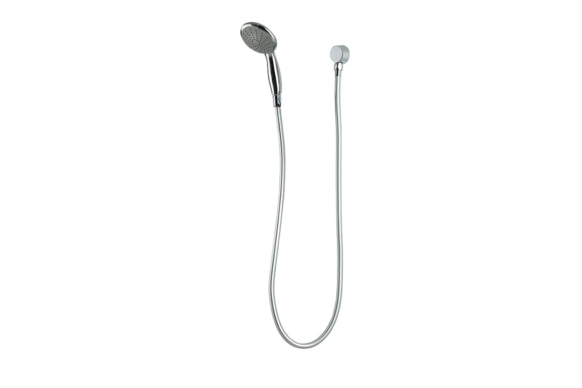 Chrome Hand Held Shower and Satin Chrome 1200mm Hose with Wall Elbow