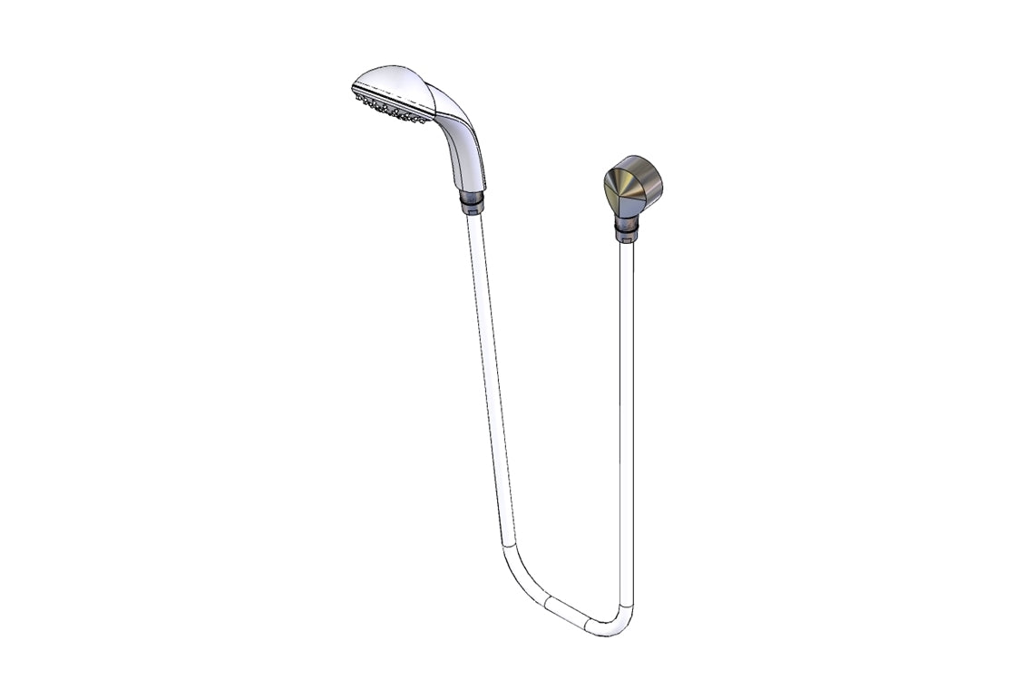 White Hand Held Shower and White 1500mm Smooth Hose with Wall Elbow
