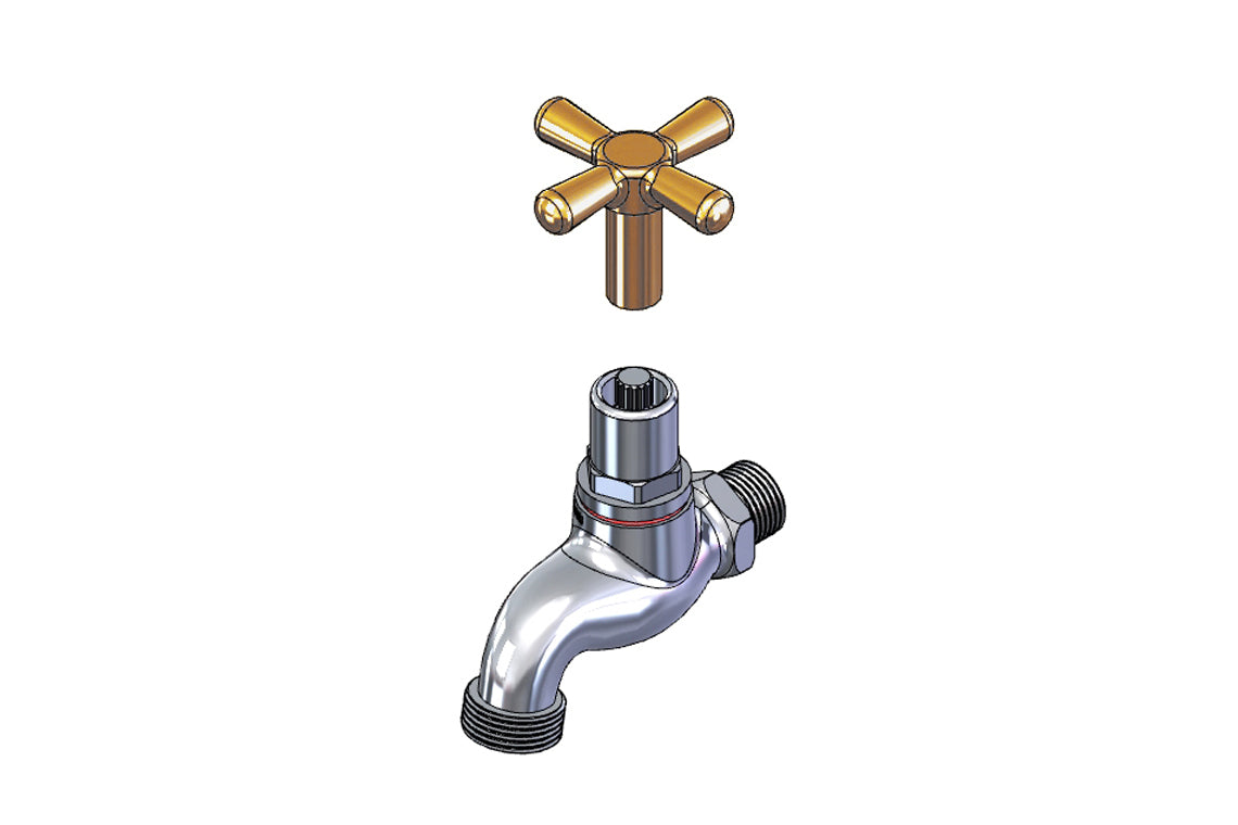 Key Operated Hose Tap 15mm MI with Key Handle - Jumper Valve & VP350M