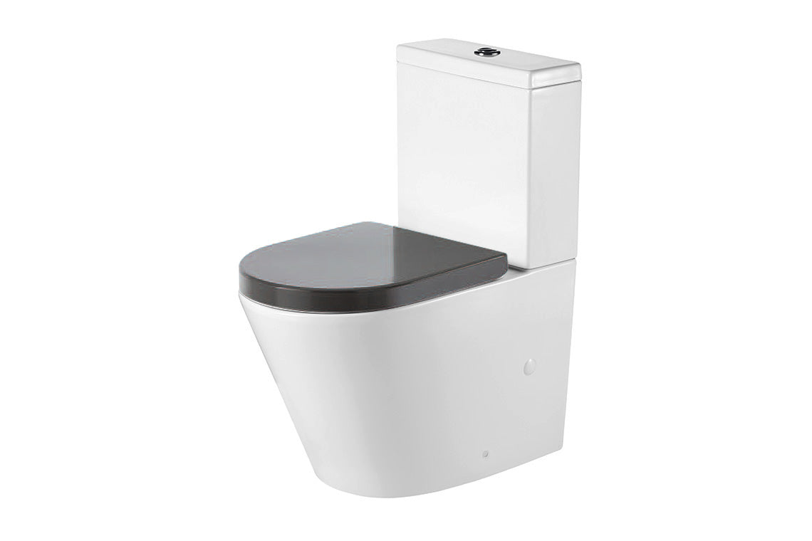 Wellbeing Back-to-Wall Close-Coupled Toilet Suite - Standard Height with Grey Double Flap Soft Close Seat