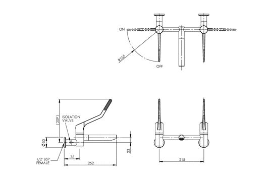 Wellbeing Leva 150mm Type 56 Wall Mounted Exposed Mixing Set with Straight Spout & Isolation Valves