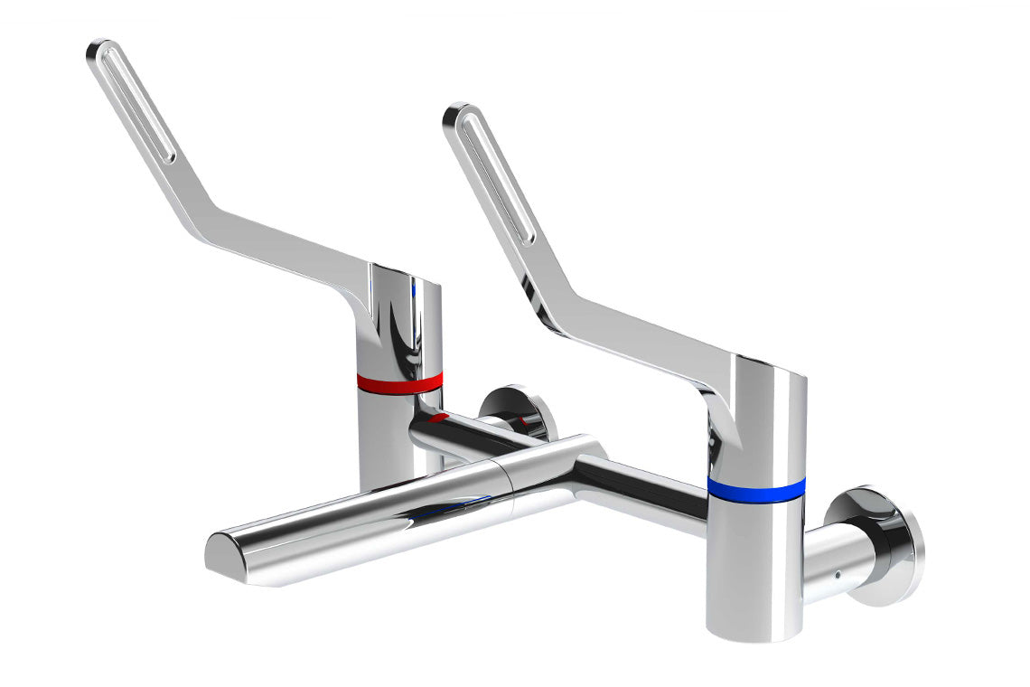 Wellbeing Leva 150mm Type 56 Wall Mounted Exposed Mixing Set with Straight Spout & Isolation Valves