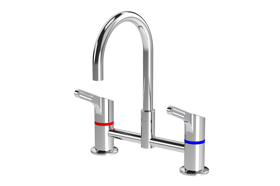 Wellbeing Leva 80mm Type 50 Hob Mounted Exposed Mixing Set with Curved Sink Spout & WLC80H