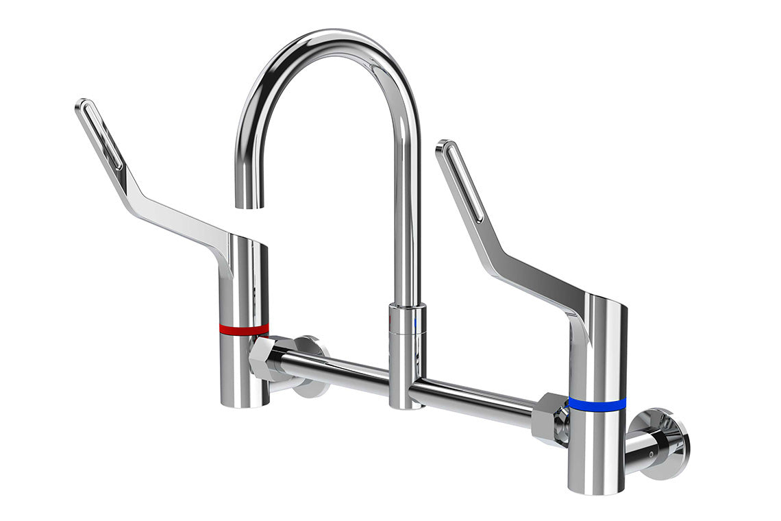 Wellbeing Leva 150mm Type 51 Wall Mounted Exposed - Adjustable Mixing Set - Jumper Valve - Curved Sink Spout