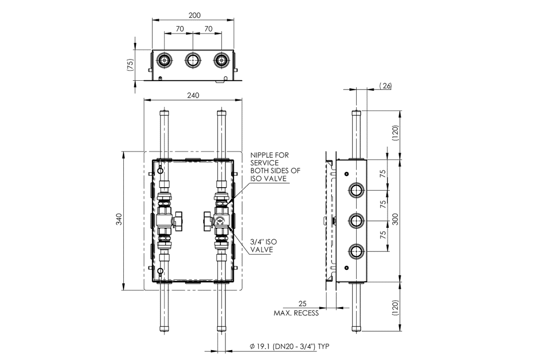 Hot & Cold Isolation Valves 20mm SS Cabinet - Hinged Lid – Enware