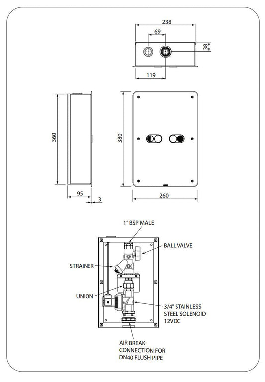 Custodian: Touch-Activated Dual Flush WC Flushing System - Front Access Cabinet