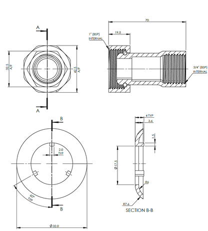Coupling & Gasket Kit Ball Joint to suit Hydrus 1.3 20mm 1.44" Sydney Water Meter