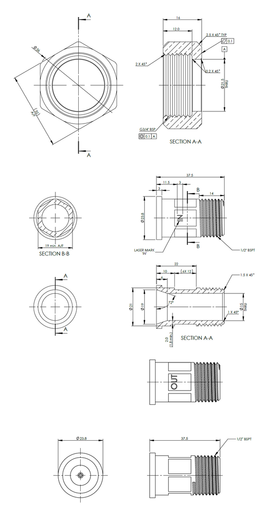 Hydrus Kit-Gasket Inlt/Outlt 2Xnut Dn15