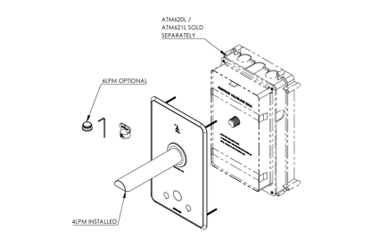 Aquablend eSQX MK2 Touch-Free Auto Sense Point-of-Use Thermostatic Wall Mixer with 200mm Spout 4/6Lpm Laminar Mains/Battery - Front of Wall Component