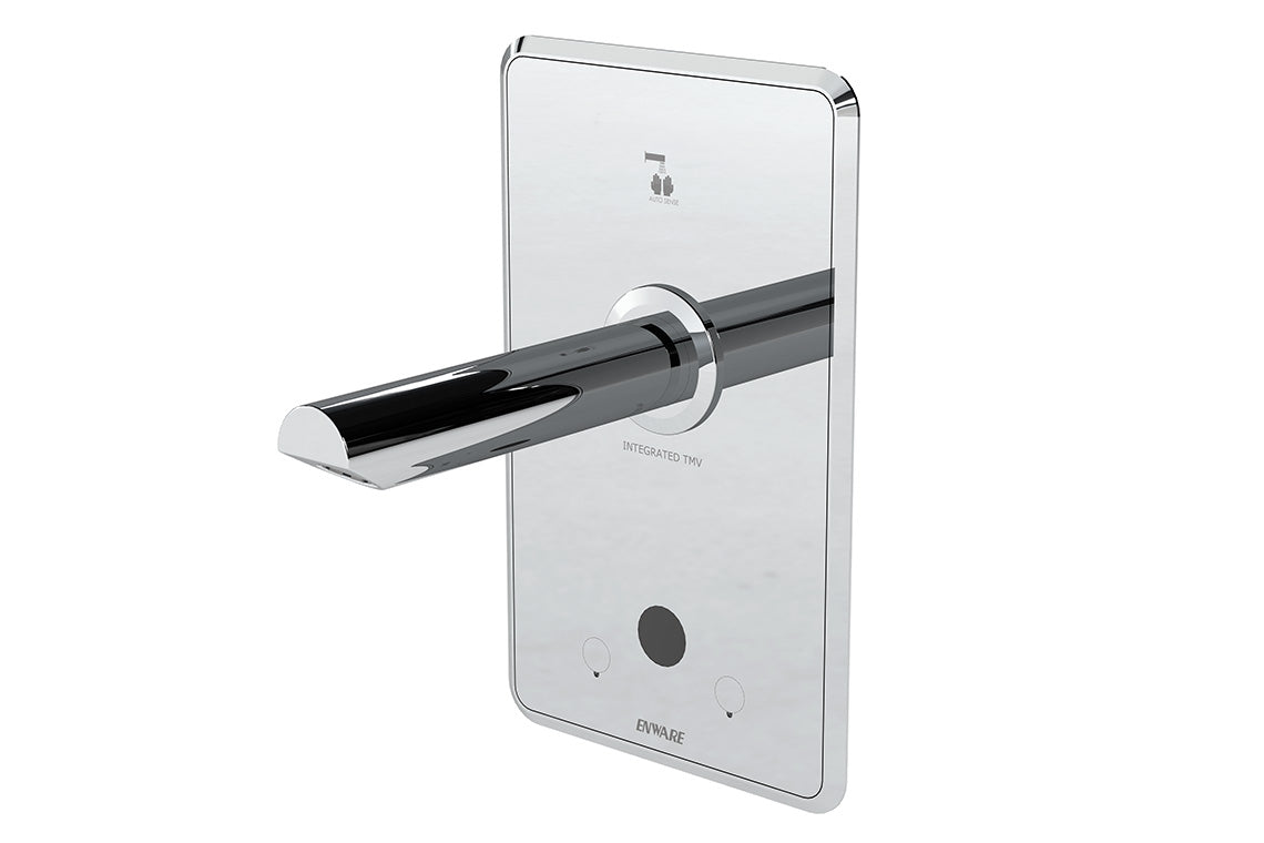 Aquablend eSQX MK2 Touch-Free Auto Sense Point-of-Use Thermostatic Wall Mixer with 200mm Spout 4/6Lpm Laminar Mains/Battery - Front of Wall Component