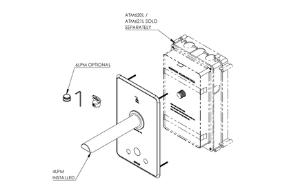 Aquablend eSQX MK2 Touch-Free Auto Sense Point-of-Use Thermostatic Wall Mixer with 230mm Spout 4/6Lpm Laminar Mains/Battery - Front of Wall Component