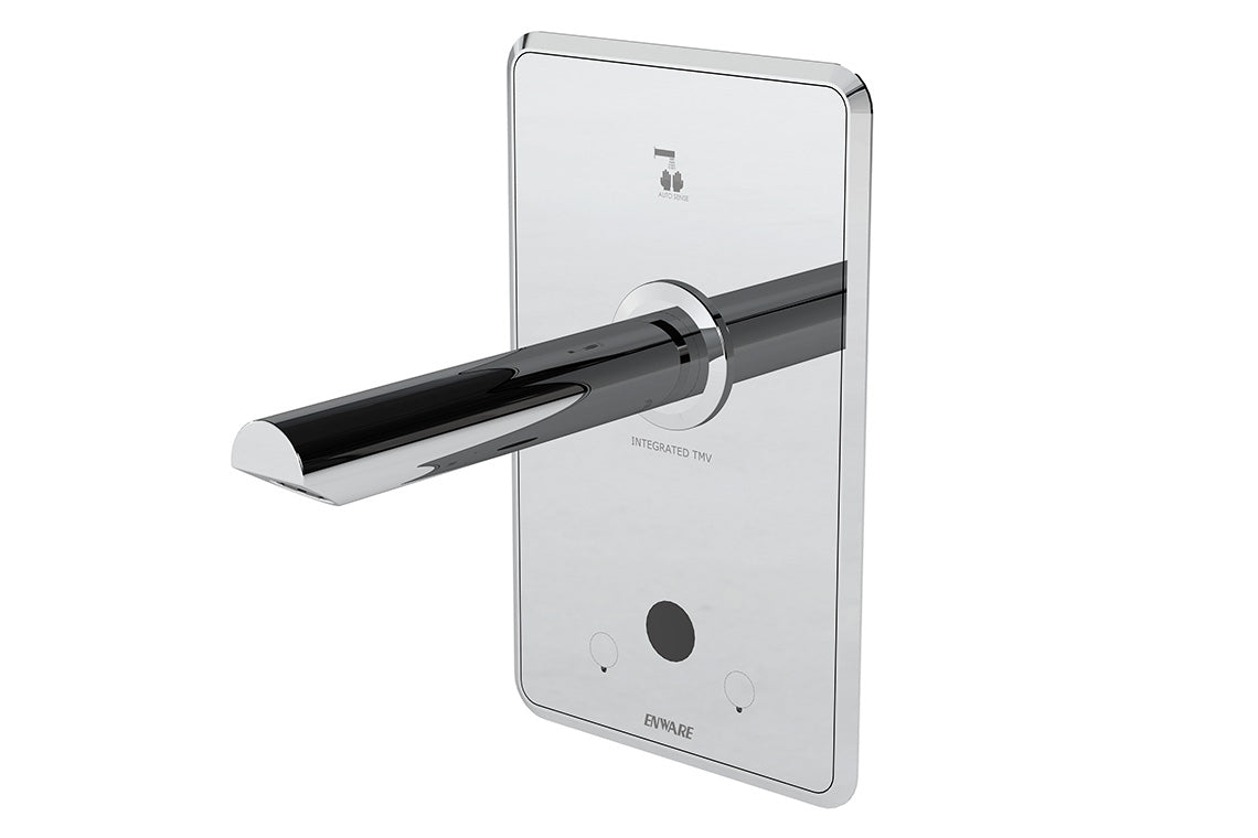 Aquablend eSQX MK2 Touch-Free Auto Sense Point-of-Use Thermostatic Wall Mixer with 230mm Spout 4/6Lpm Laminar Mains/Battery - Front of Wall Component