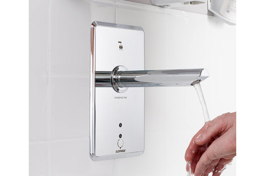 Aquablend: eSQX - Touch-Free - Auto Sense Point-of-Use Thermostatic Wall Mixer - Front of Wall Component - 12V Mains - 230mm Spout
