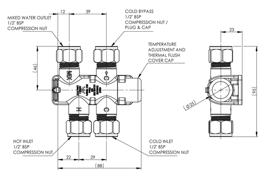 Aquablend: 500 Mini Thermostatic Mixing Valve