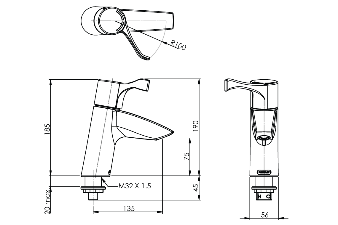 Aquablend SQX Thermostatic Basin Mixer with 100mm Lever Handle