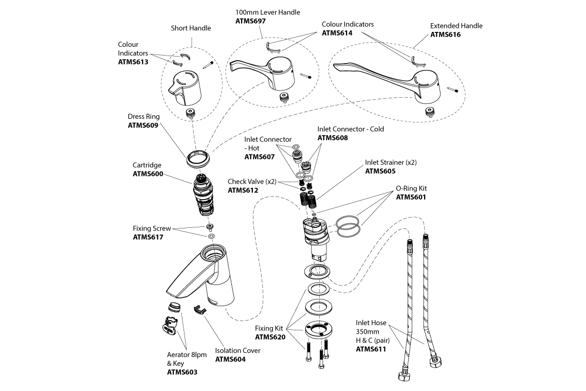 Aquablend SQX Thermostatic Basin Mixer with 100mm Lever Handle