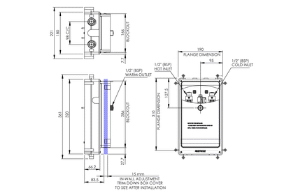 Aquablend: eSQX - Touch-Free - On Demand Sensor - Point-of-Use Thermostatic Wall Mixer - Back of Wall - Mains