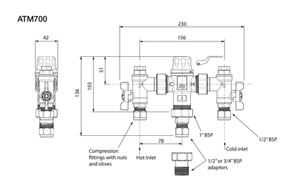 Aquablend: 1500 Lead Free Thermostatic Mixing Valve with Thermal Flush Lift Lever