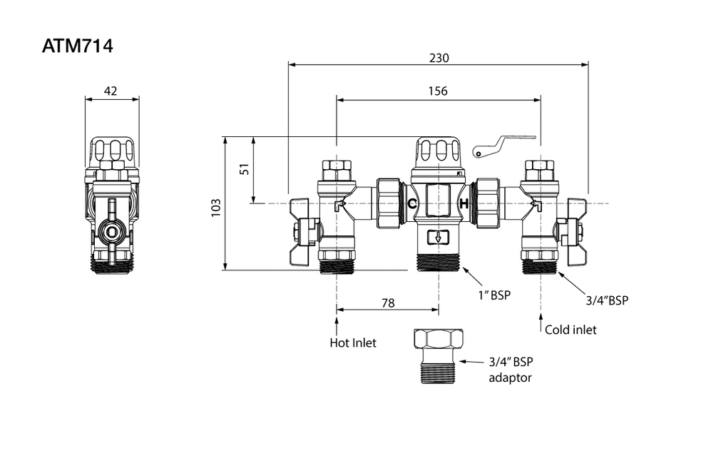 Aquablend: 1500 Lead Free Thermostatic Mixing Valve with Thermal Flush ...