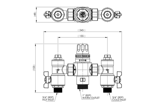 Aquablend 2500 Megamix TMV 20mm MI Inlet 25mm MI Outlet