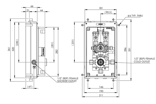 Aquablend Restore Thermostatic Sequential Wall Mixer - Back-of-Wall Assembly