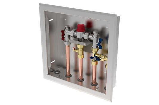 Aquablend 1500 TMV - Lift Lever Thermal Flush - 350x350 SS Cabinet - HW/CW/CW BYPASS/WW Pipes at Bottom