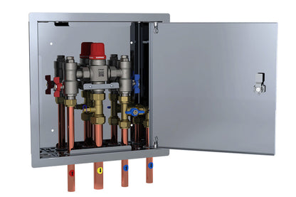 Aquablend 2500 Megamix TMV with CW bypass in Stainless Steel Hinged Lid Cabinet 20mm Inlet/Bypass/25mm Outlet Tails
