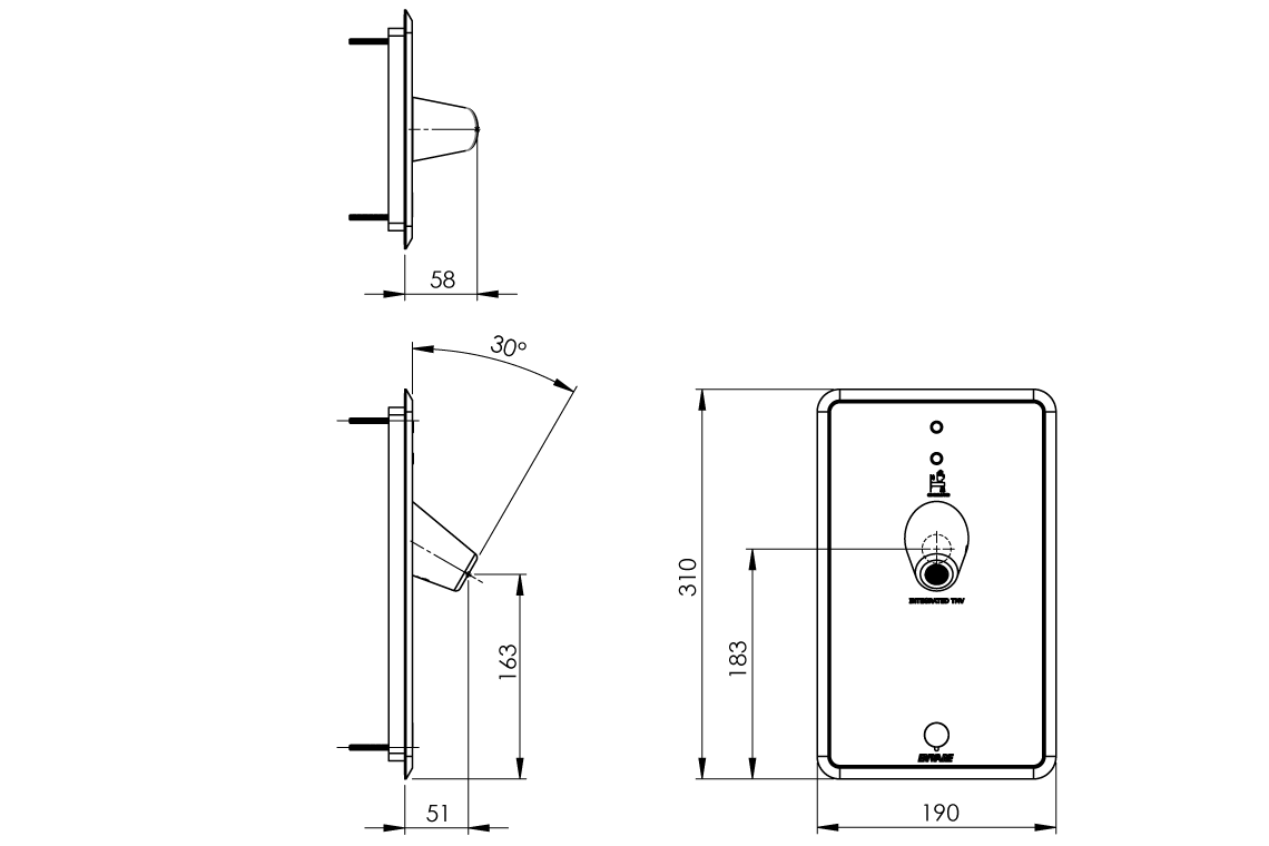 Aquablend eSQX Touch Free On-Demand Sensor Front-of-Wall Component with Custodian Basin Outlet - 8Lpm