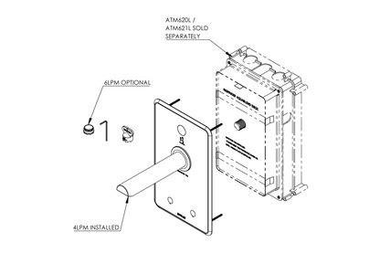 Aquablend eSQX MK2 Touch-Free On Demand Point-of-Use Thermostatic Wall Mixer with 200mm Spout 4/6Lpm Laminar Mains/Battery - Front of Wall Component