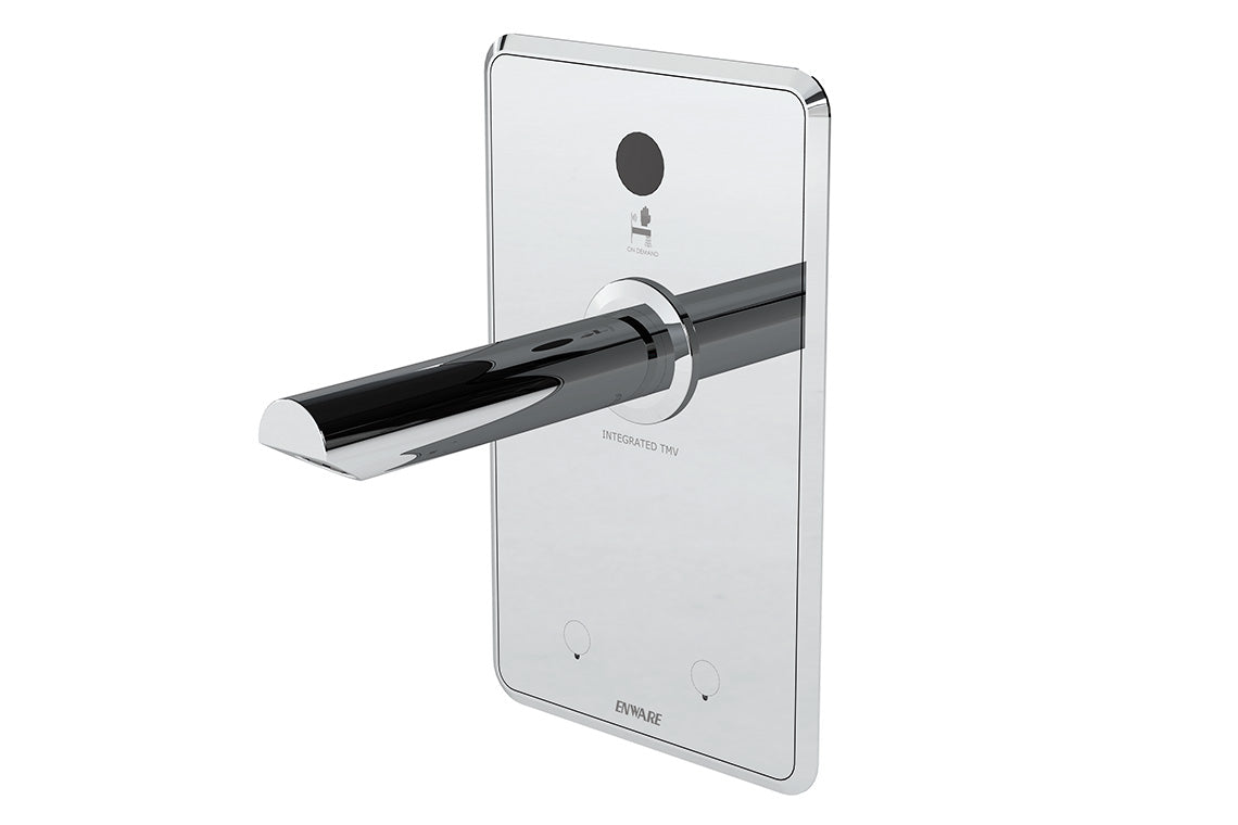 Aquablend eSQX MK2 Touch-Free On Demand Point-of-Use Thermostatic Wall Mixer with 200mm Spout 4/6Lpm Laminar Mains/Battery - Front of Wall Component