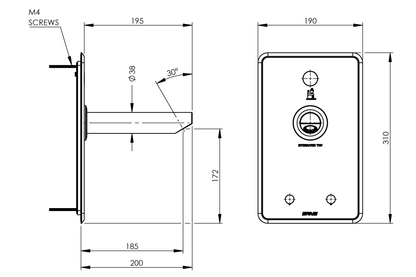 Aquablend eSQX MK2 Touch-Free On Demand Point-of-Use Thermostatic Wall Mixer with 200mm Spout 4/6Lpm Laminar Mains/Battery - Front of Wall Component