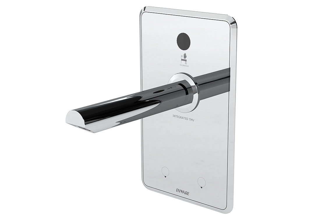 Aquablend eSQX MK2 Touch-Free On Demand Point-of-Use Thermostatic Wall Mixer with 230mm Spout 4/6lpm Laminar Mains/Battery - Front of Wall Component