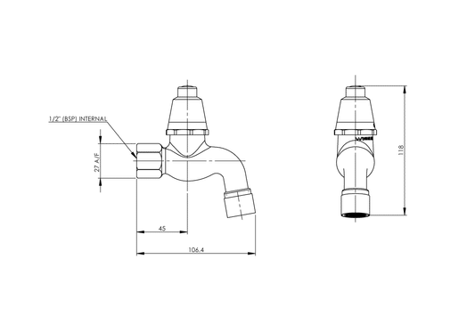 Type 47 Self Closing Bib Tap - Button Action