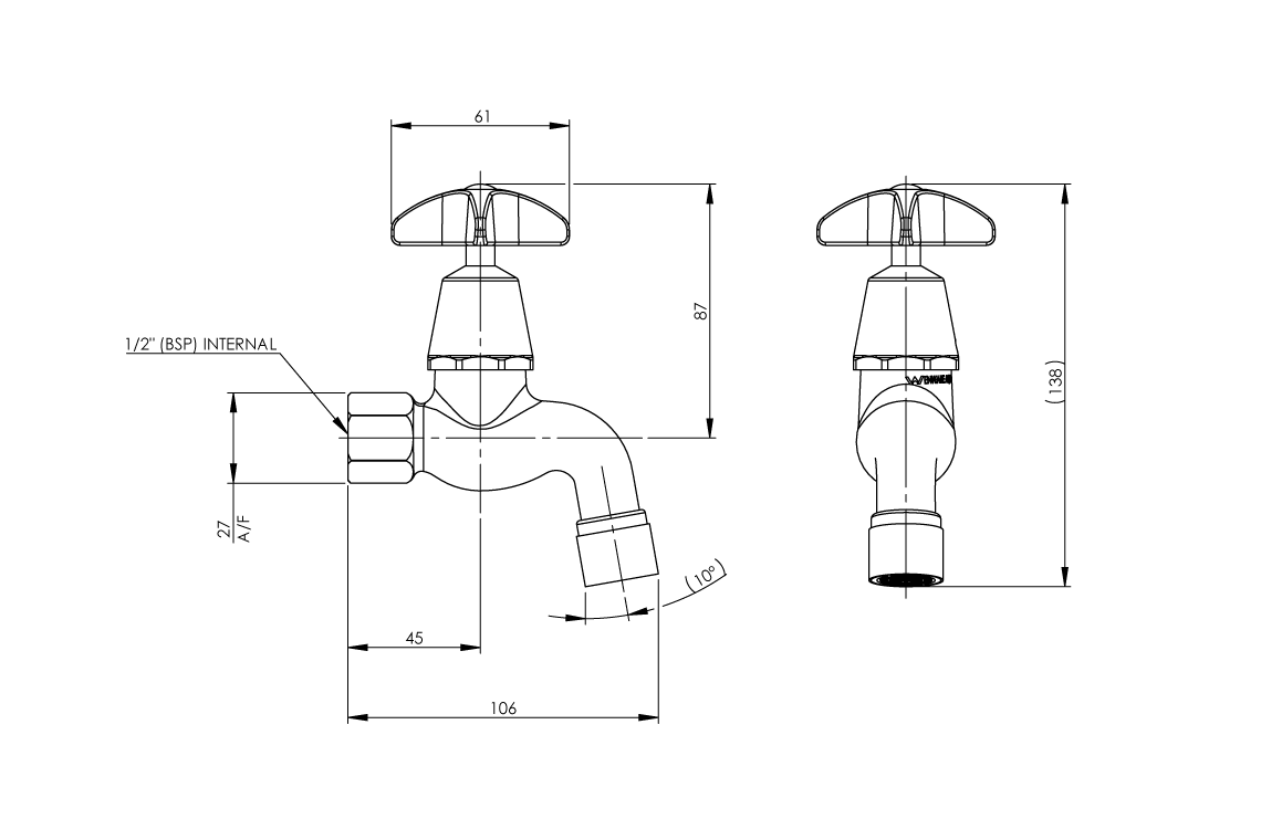 Type 47 Self Closing Bib Tap Cam Action