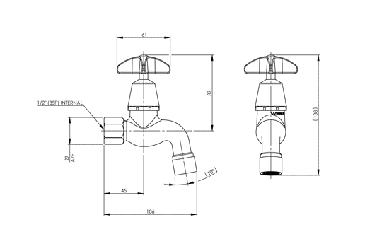 Type 47 Self Closing Bib Tap - Cam Action