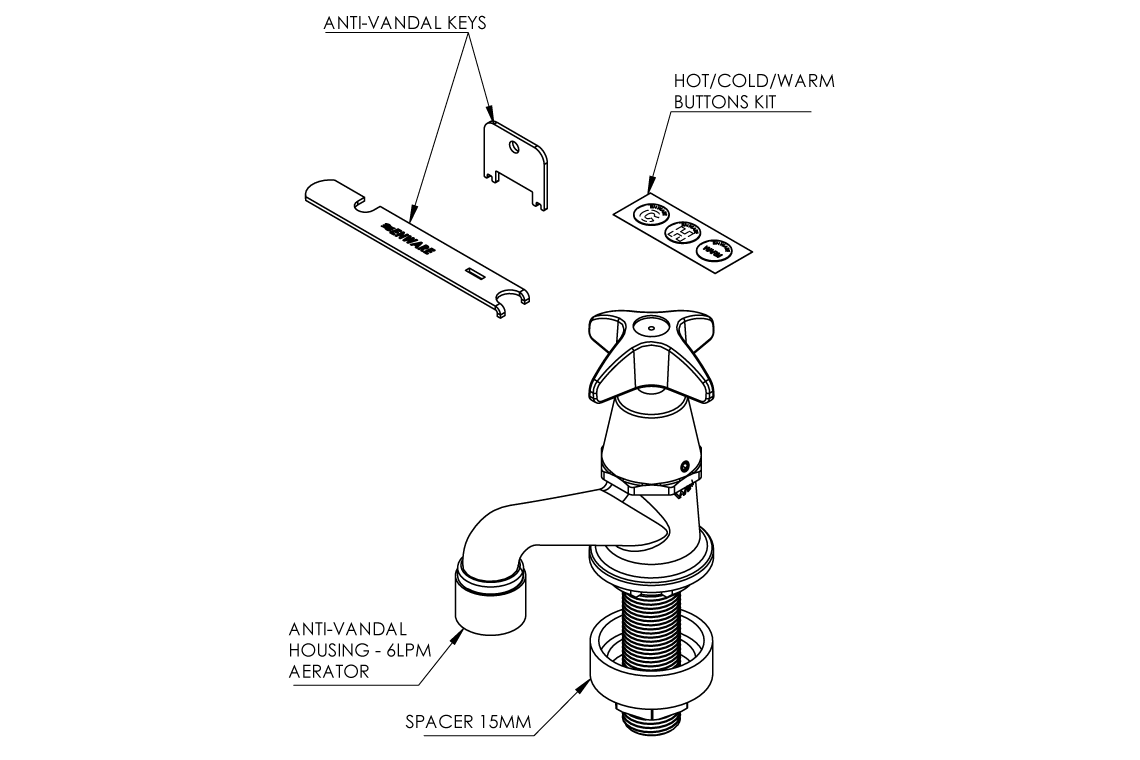 Type 48 Spring Action Pillar Tap 15mm - Cam Action