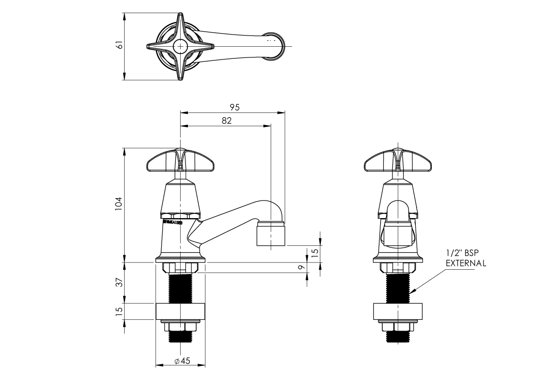 Type 48 Spring Action Pillar Tap 15mm - Cam Action