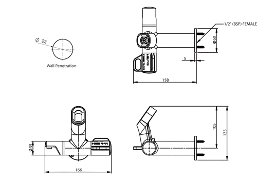Blueline Type 100 Wall/Splashback Mounted Bubbler with Rubber Guard and Integrated Bottle Filler