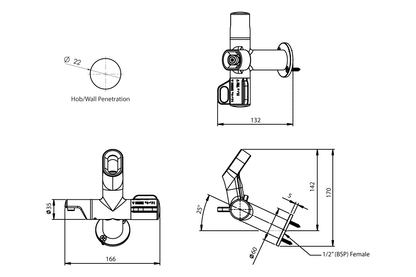 Blueline: Type 63 Angled Bubbler for Wallsend Trough  - Rubber Guard Bubbler with integrated Bottle Filler