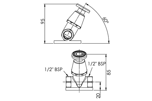 Foot Operated Stop Tap - 45 Degree - Spring Action