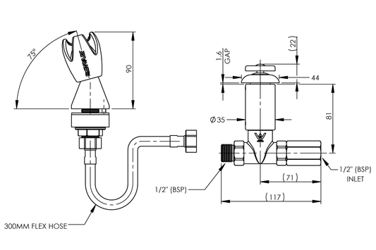 Trough Mounted Rubber Guard Bubbler - Push Button Action