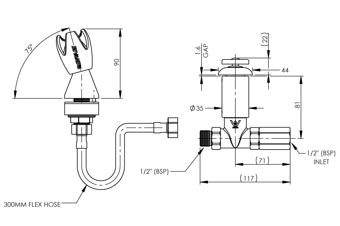 Trough Mounted Rubber Guard Bubbler - Push Button Action