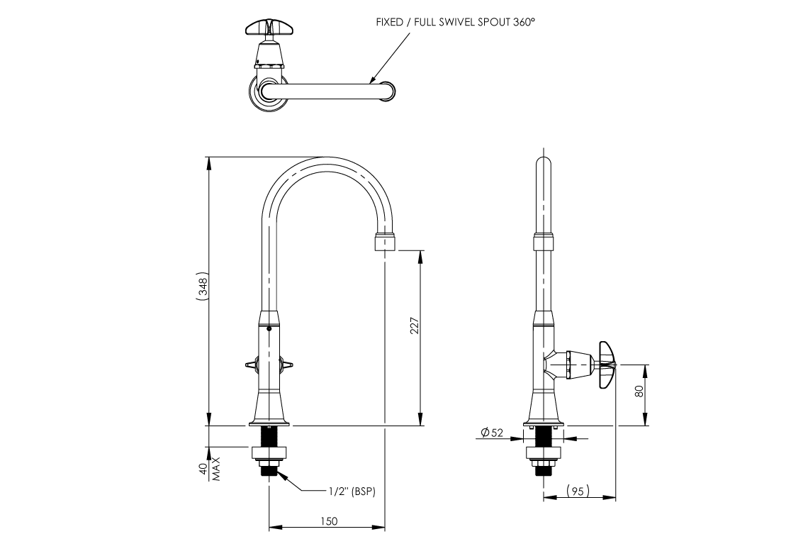 Hob Mounted Gooseneck Bottle Filler with Swivel and Fixed Spout